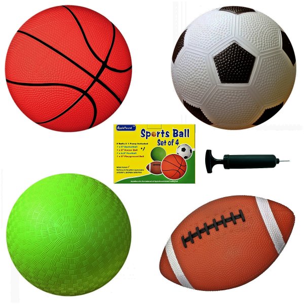 AppleRound Set of 4 Sports Balls with 1 Pump - Click Image to Close