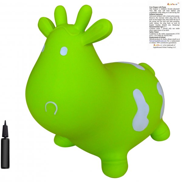 AppleRound Green Cow Bouncer with Hand Pump - Click Image to Close