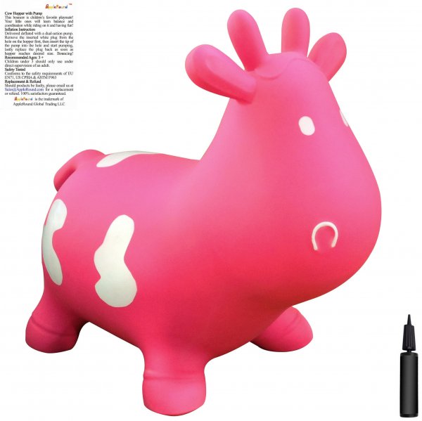 AppleRound Pink Cow Bouncer with Hand Pump - Click Image to Close