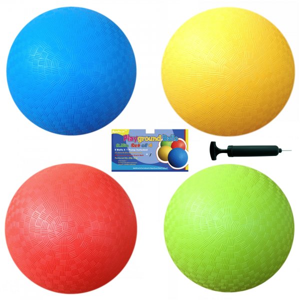 AppleRound 8.5 Inch Playground Balls (Set of 4) with 1 Hand Pump - Click Image to Close