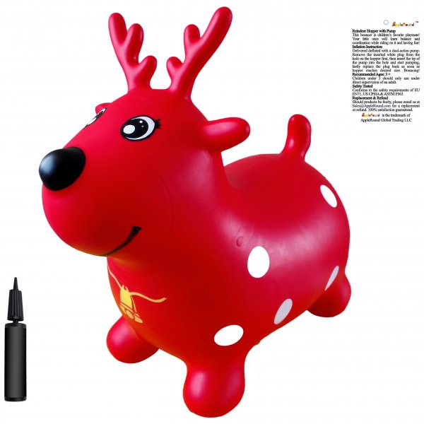 AppleRound Red Reindeer Bouncer with Hand Pump - Click Image to Close