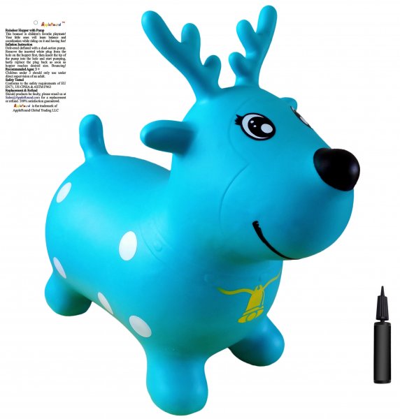 AppleRound Teal Reindeer Bouncer with Hand Pump - Click Image to Close