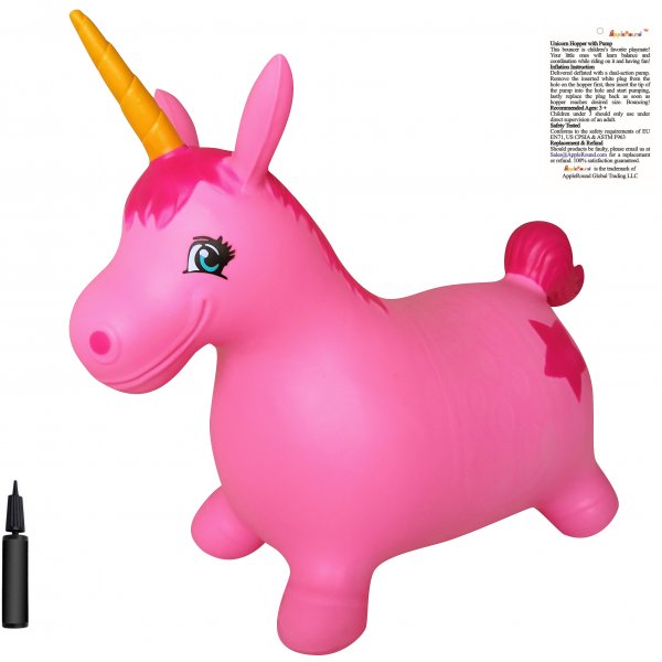 AppleRound Pink Unicorn Bouncer with Hand Pump - Click Image to Close