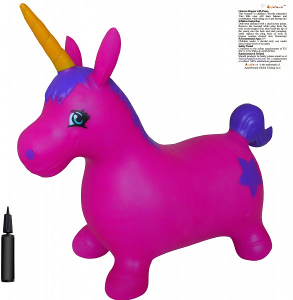 AppleRound Purple Unicorn Bouncer with Hand Pump - Click Image to Close